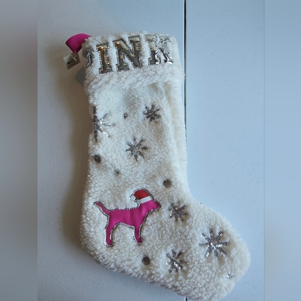 🩷🩷PINK White and Silver Holiday Stocking